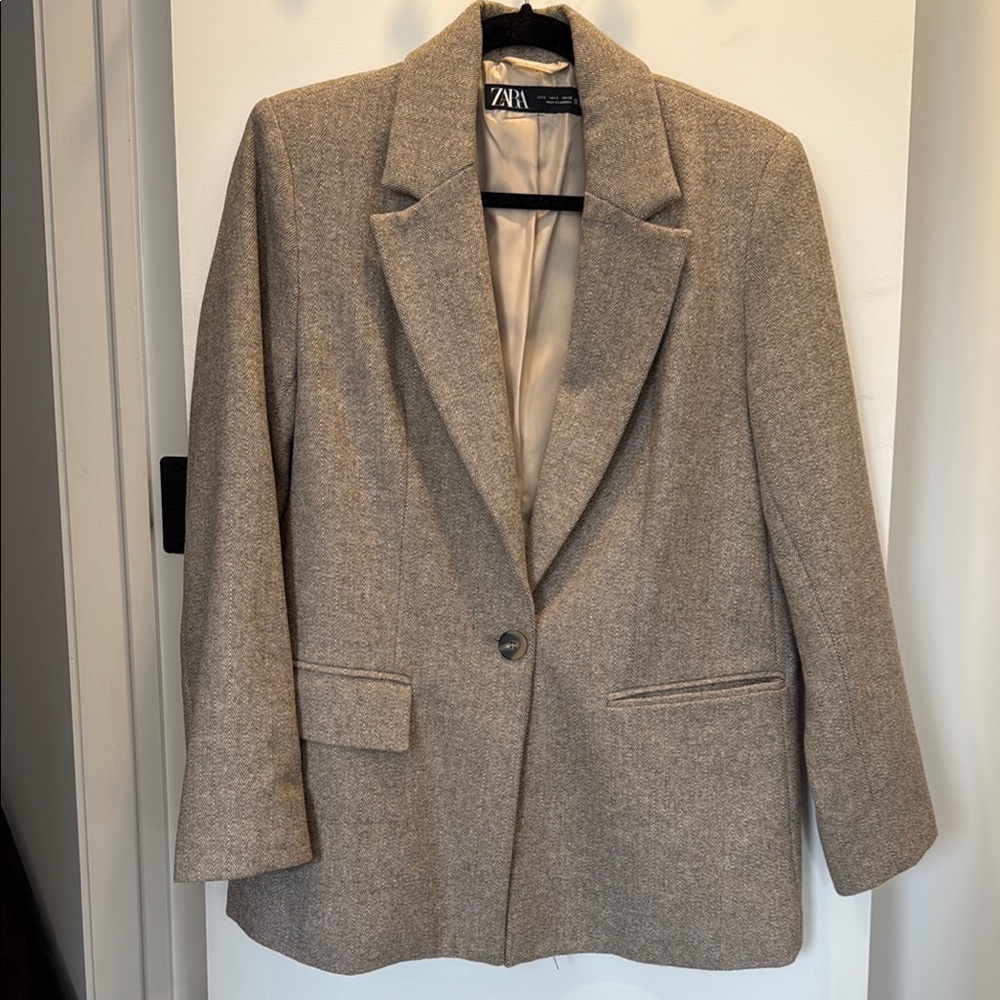 Zara Tan Blazer Classic Tailored Suit Jacket